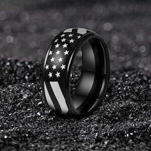 Anxiety Relief Men's Black American Flag Spinner Ring Jewelry Gift Size 6-14